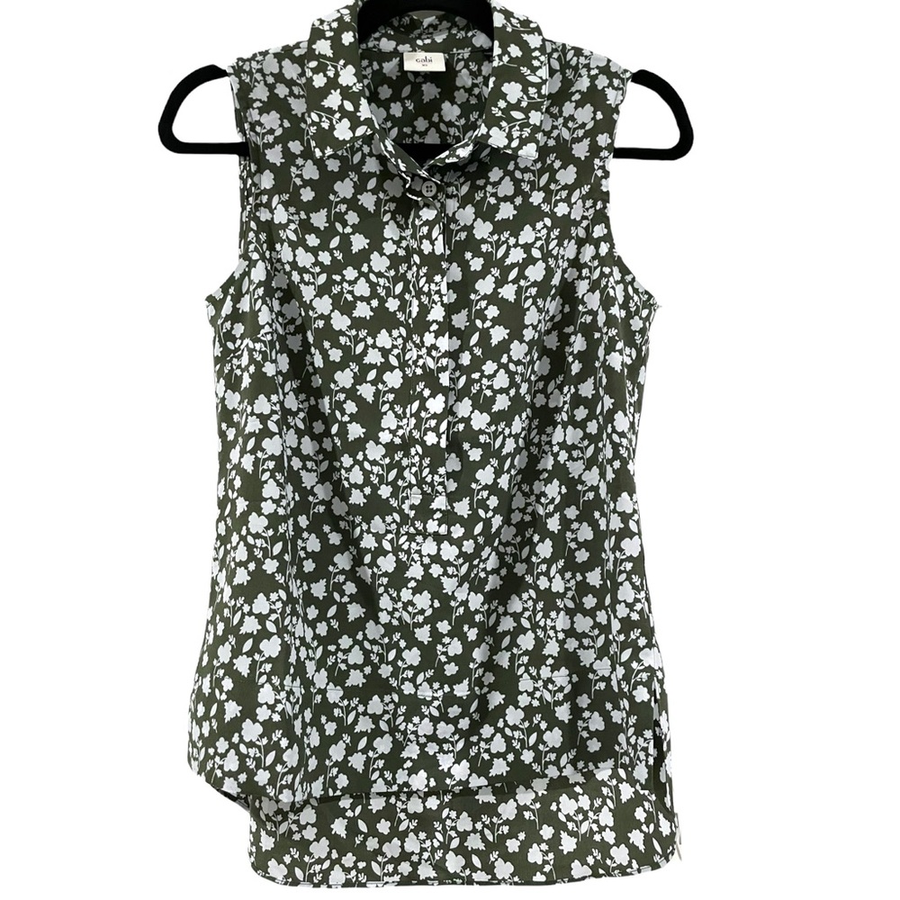 Cabi Sleeveless Print V Neck Blouse Shirt